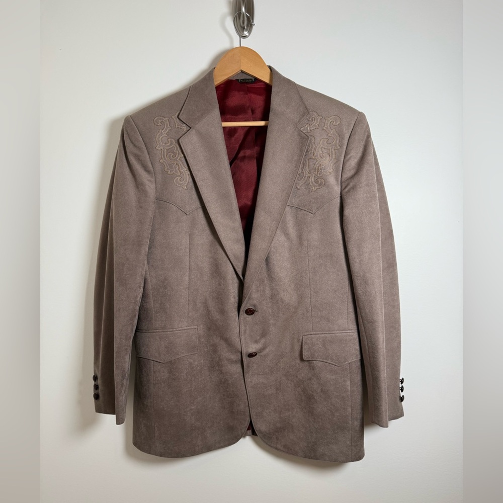 Men's Vintage Brown Western Blazer with Embroidered Detail